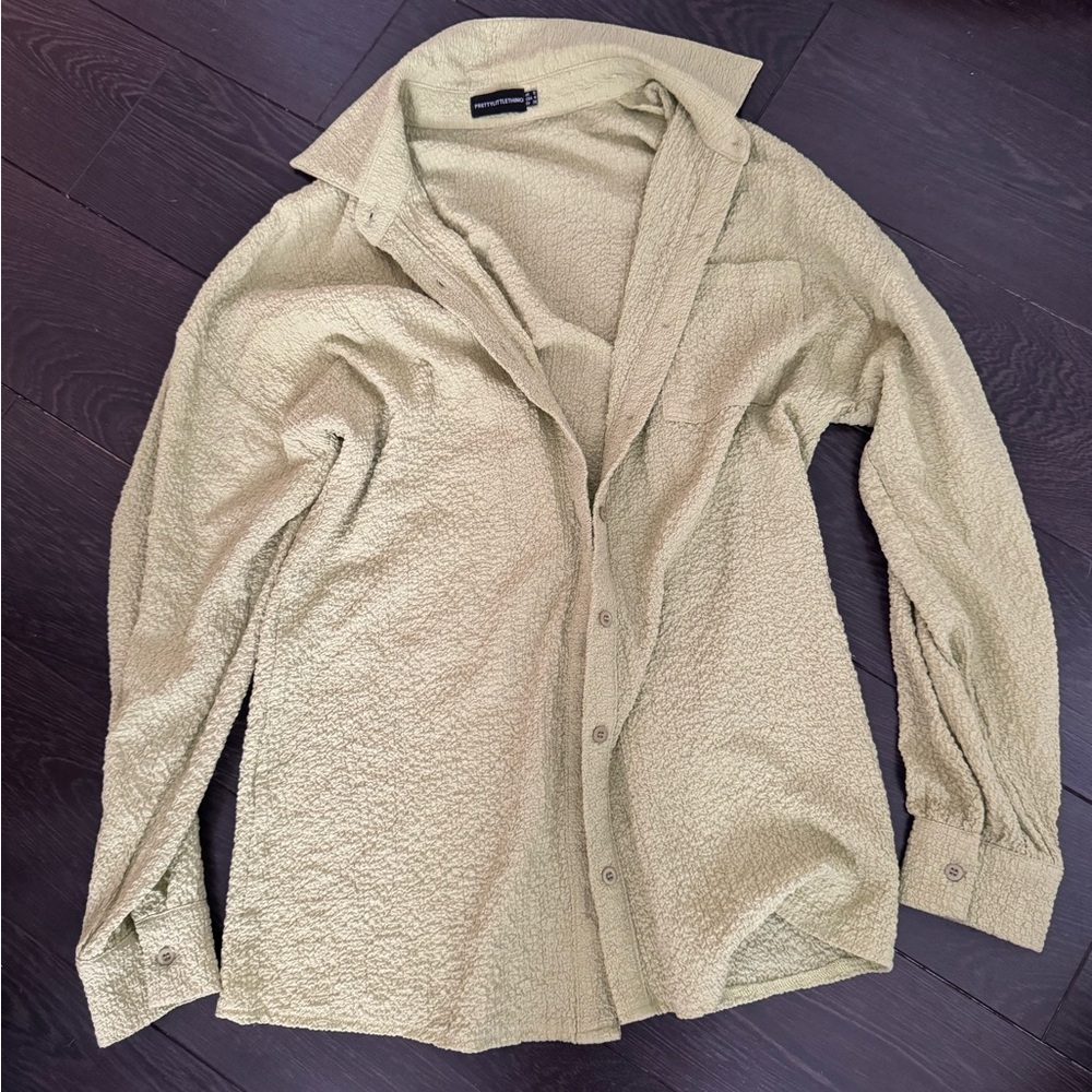 Textured oversized Button-Up Shirt Light Green